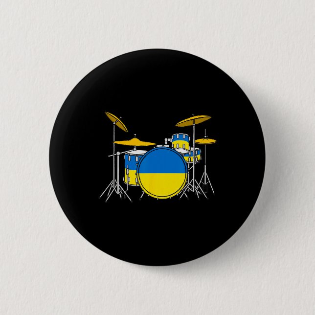 Drum Kit Ukrainian Flag Ukraine Drummer Musician  Button (Front)