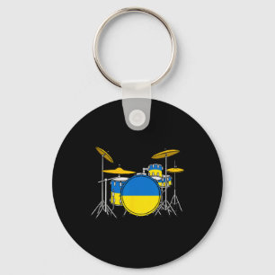 Drum Kit Ukrainian Flag Ukraine Drummer Musician  Keychain