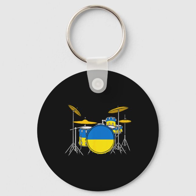 Drum Kit Ukrainian Flag Ukraine Drummer Musician  Keychain (Front)