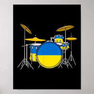Drum Kit Ukrainian Flag Ukraine Drummer Musician  Poster