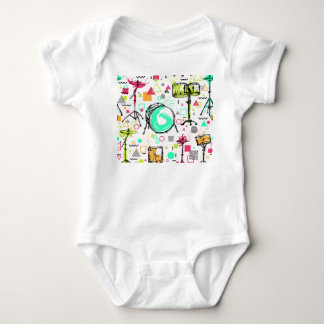 Drum Kit: Watercolor Memphis Retro. Baby Bodysuit