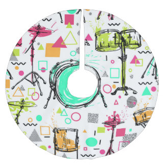Drum Kit: Watercolor Memphis Retro. Brushed Polyester Tree Skirt