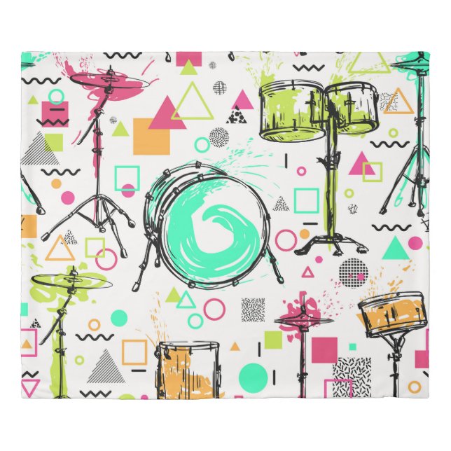 Drum Kit: Watercolor Memphis Retro. Duvet Cover (Front)