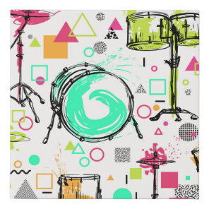 Drum Kit: Watercolor Memphis Retro. Faux Canvas Print
