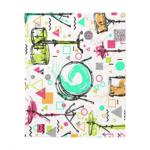 Drum Kit: Watercolor Memphis Retro. Fleece Blanket