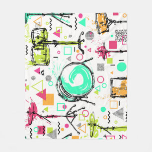 Drum Kit: Watercolor Memphis Retro. Fleece Blanket