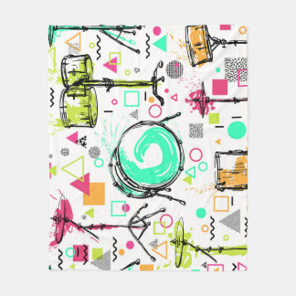Drum Kit: Watercolor Memphis Retro. Fleece Blanket