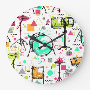 Drum Kit: Watercolor Memphis Retro. Large Clock