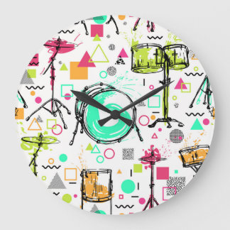 Drum Kit: Watercolor Memphis Retro. Large Clock