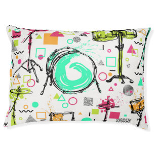 Drum Kit: Watercolor Memphis Retro. Pet Bed