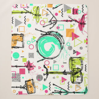 Drum Kit: Watercolor Memphis Retro. Sherpa Blanket