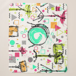 Drum Kit: Watercolor Memphis Retro. Sherpa Blanket
