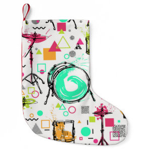 Drum Kit: Watercolor Memphis Retro. Small Christmas Stocking