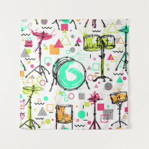 Drum Kit: Watercolor Memphis Retro. Tapestry