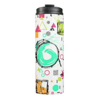 Drum Kit: Watercolor Memphis Retro. Thermal Tumbler