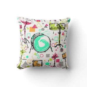 Drum Kit: Watercolor Memphis Retro. Throw Pillow