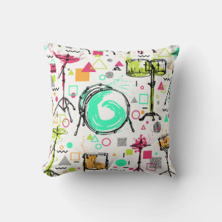 Drum Kit: Watercolor Memphis Retro. Throw Pillow
