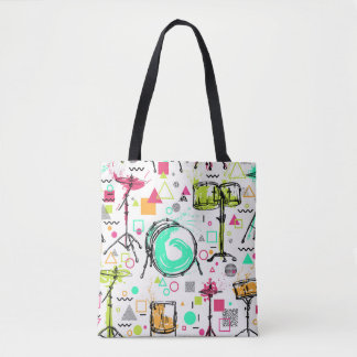 Drum Kit: Watercolor Memphis Retro. Tote Bag