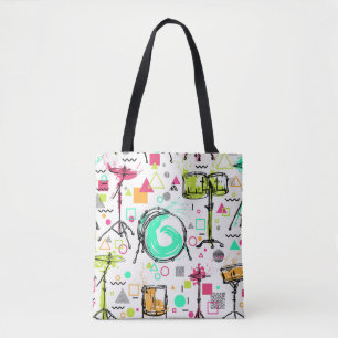 Drum Kit: Watercolor Memphis Retro. Tote Bag