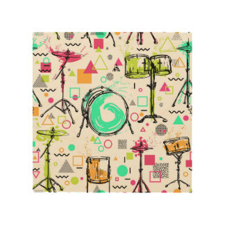 Drum Kit: Watercolor Memphis Retro. Wood Wall Art