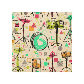 Drum Kit: Watercolor Memphis Retro. Wood Wall Art
