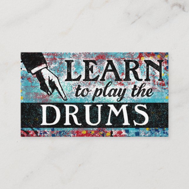 Drum Lessons Business Cards - Blue Red (Front)