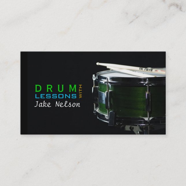 Drum Lessons, Instrument, Music Business Card (Front)