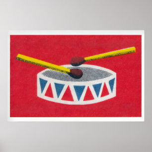 Drum Matchbox Wall Poster - Vintage Eastern Europe