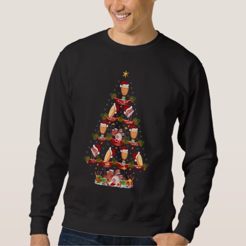 Drum Music  Xmas Holiday Santa Drum Christmas Tree Sweatshirt