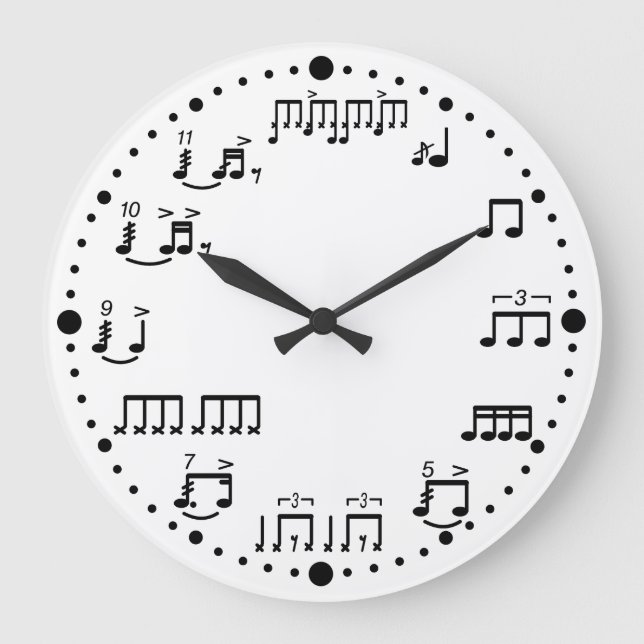 Drum Notes and Rudiments Music Clock for Drummers (Front)