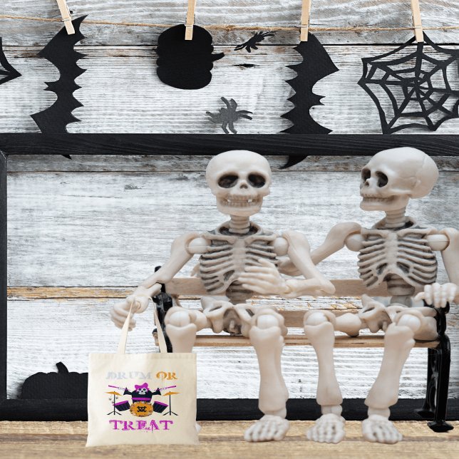 Drum or Treat Skeleton Halloween Tote Bag (Creator Uploaded)