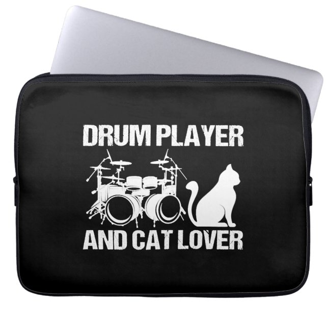 Drum Player And Cat Lover Drumming Musician Drums Laptop Sleeve (Front)