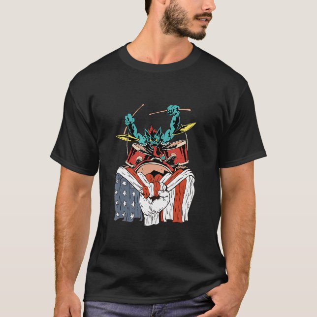 Drum Player with American Flag T-Shirt (Front)