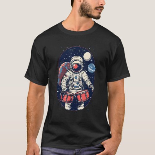 Drum Playing Astronaut Astronaut Drummer Boy Space T_Shirt