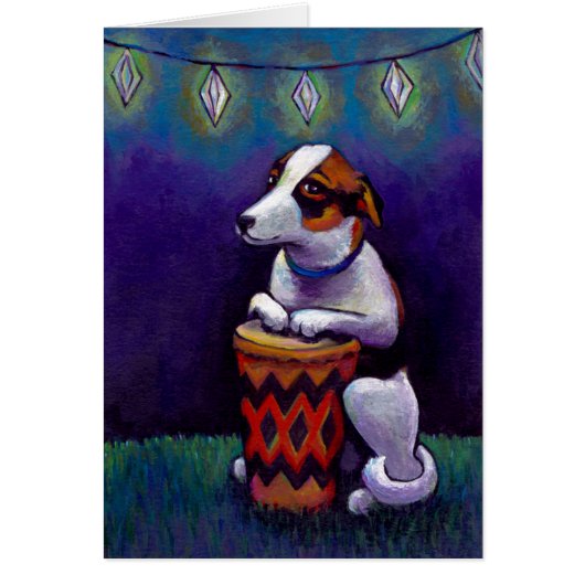 Drum playing dog fun original bongo drumming art cards (Front)