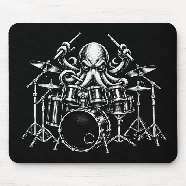 Drum Playing Octopus Mouse Pad (Front)
