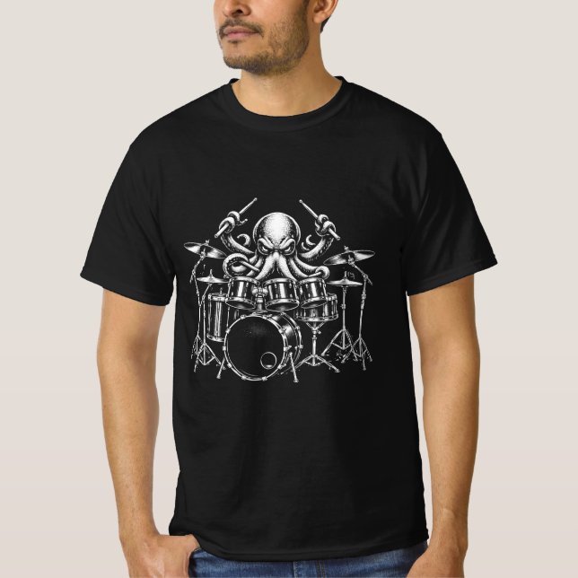 Drum Playing Octopus  T-Shirt (Front)