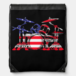 Drum Set American Flag Patriotic Drummer Men Drawstring Bag