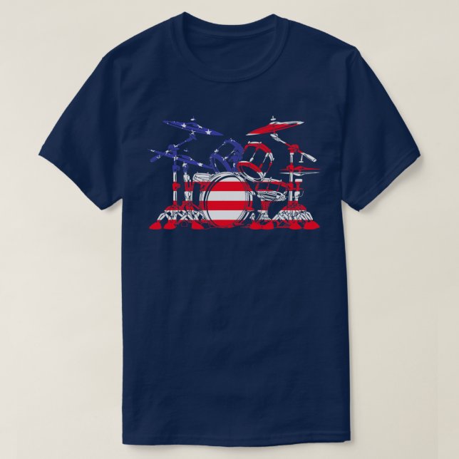 Drum Set American Flag Patriotic Drummer Men T-Shirt (Design Front)