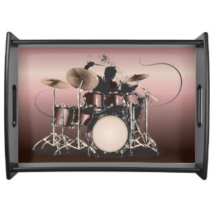 Drum Set and Drummer Playing Serving Tray
