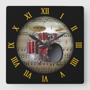 Drum Set ~ Background “The Musical Planet” * ~ Square Wall Clock