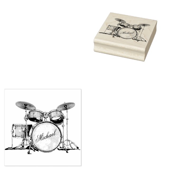 Drum Set Drummer Personalized Rubber Stamp (Stamped)