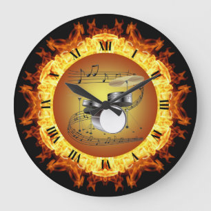 Drum Set ~ Fire Creation #3 ~ Out Of The Crucible~ Large Clock