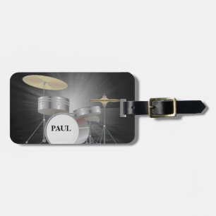 Drum Set Luggage Tag with Leather Strap
