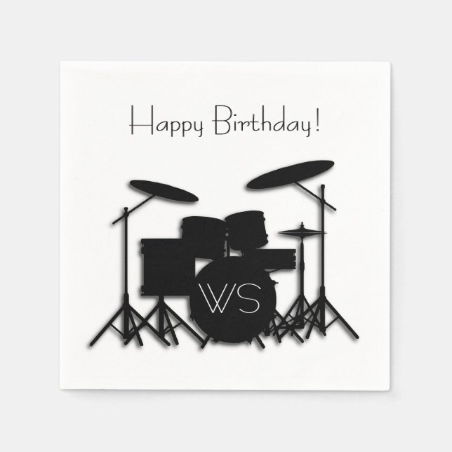 Drum Set Monogram Birthday Napkins (Front)