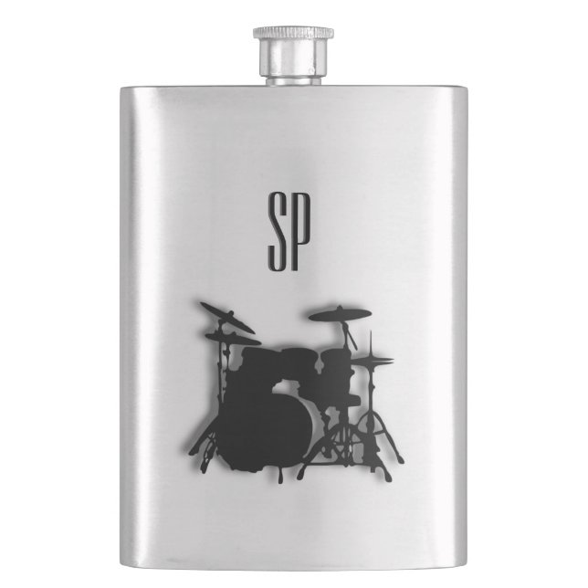 Drum Set Music Design Monogram Flask (Front)