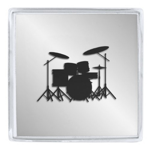 Drum Set Music Design Silver Finish Lapel Pin