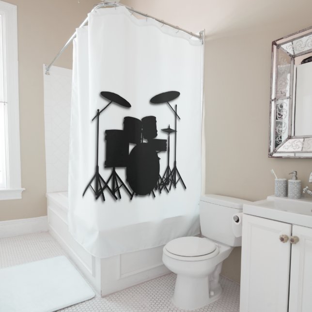 Drum Set Music Design White Shower Curtain (In Situ)