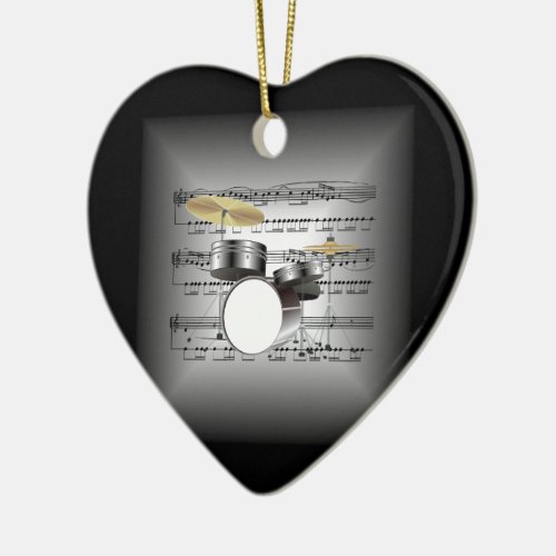 Drum Set On 3_D Sheet Music Pillow Silver  Black Ceramic Ornament