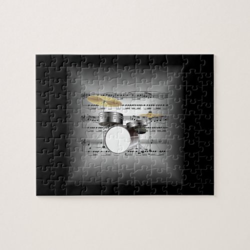 Drum Set On 3_D Sheet Music Pillow Silver  Black Jigsaw Puzzle